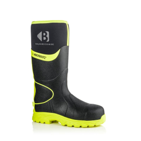 BUCKBOOTZ S5 BLACK/YELLOW HI-VIZ NEOPRENE SAFETY WELLINGTON - SIZE 7