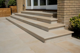 PREMIUM SANDSTONE SANDBLASTED BULLNOSE STEP TREAD - 1000 x 300 x 30mm - BUFF