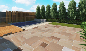 * PREMIUM SANDBLASTED SANDSTONE PAVING (CALIBRATED) - 11.52m2 PATIO PACK -  BUFF